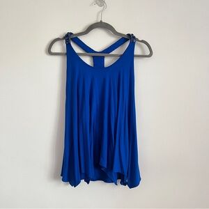 Sky Y2K Blue Beaded Razor Back Flowy Tank Top Size S Flowy Party Club Top NWT